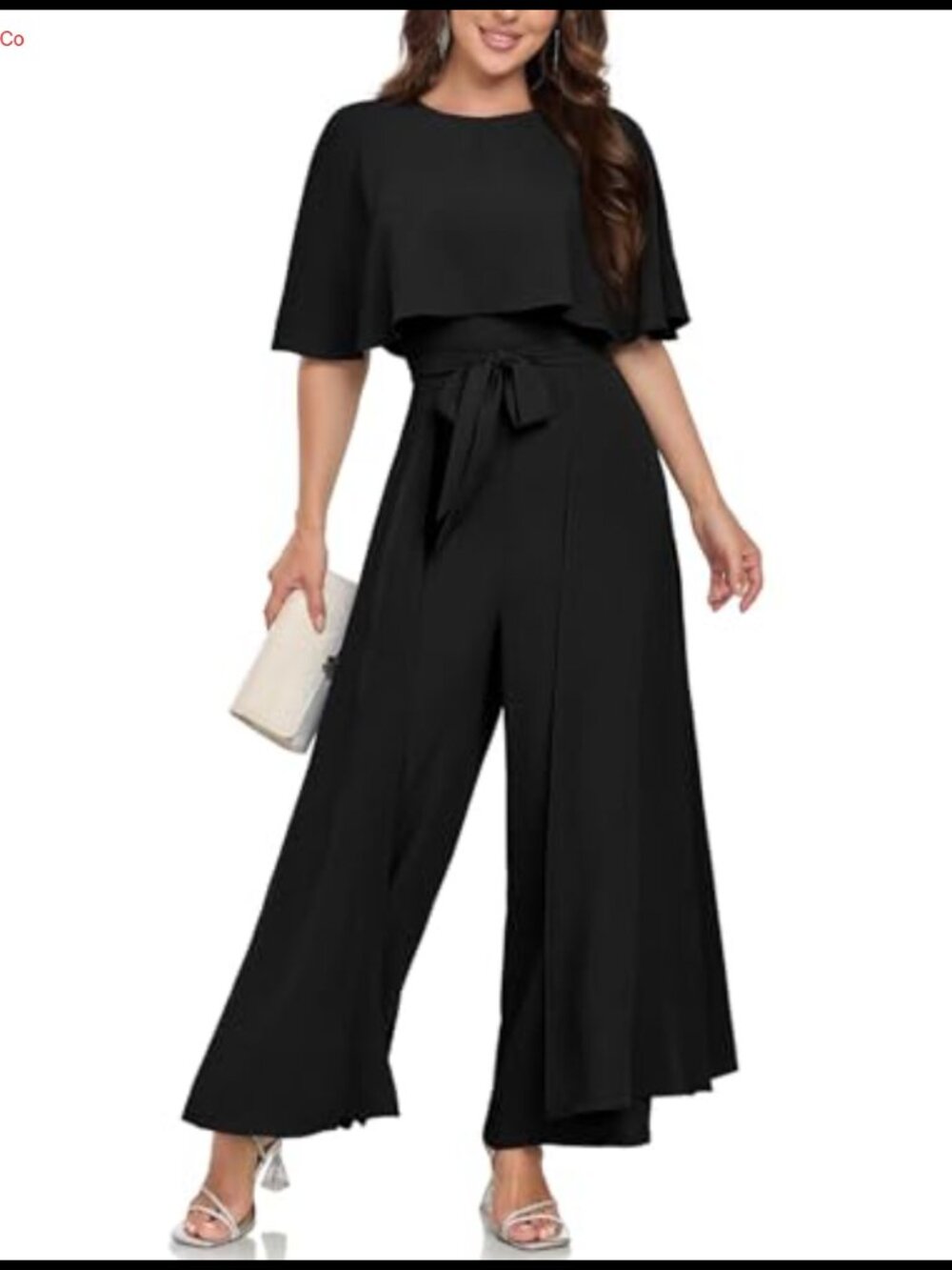 Women's Cape Sleeve Wide Leg Jumpsuit Romper Belted One-Piece